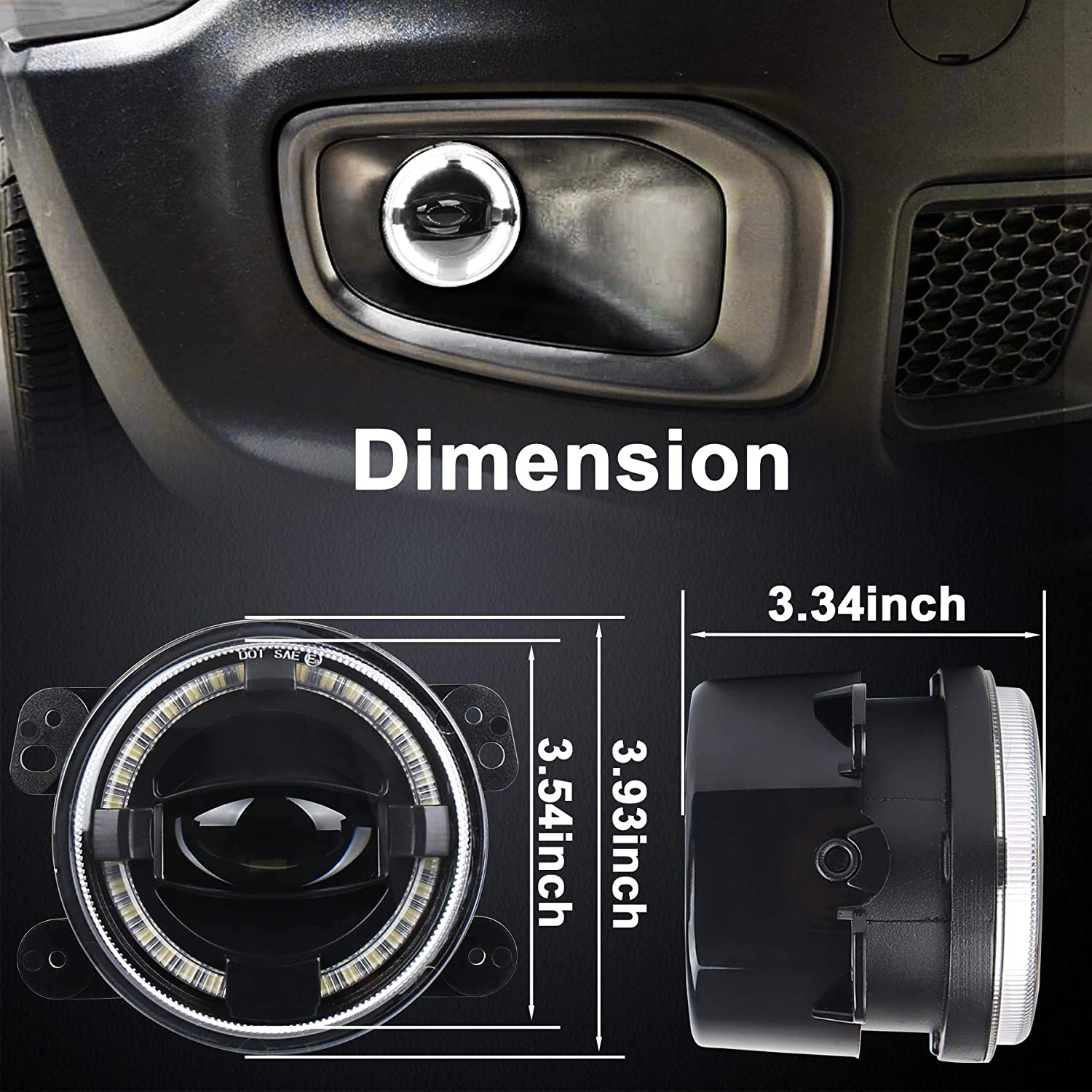 Jeep JK Fog Lights 20W Jeep Fog Lamps with White Halo DRL for Jeep