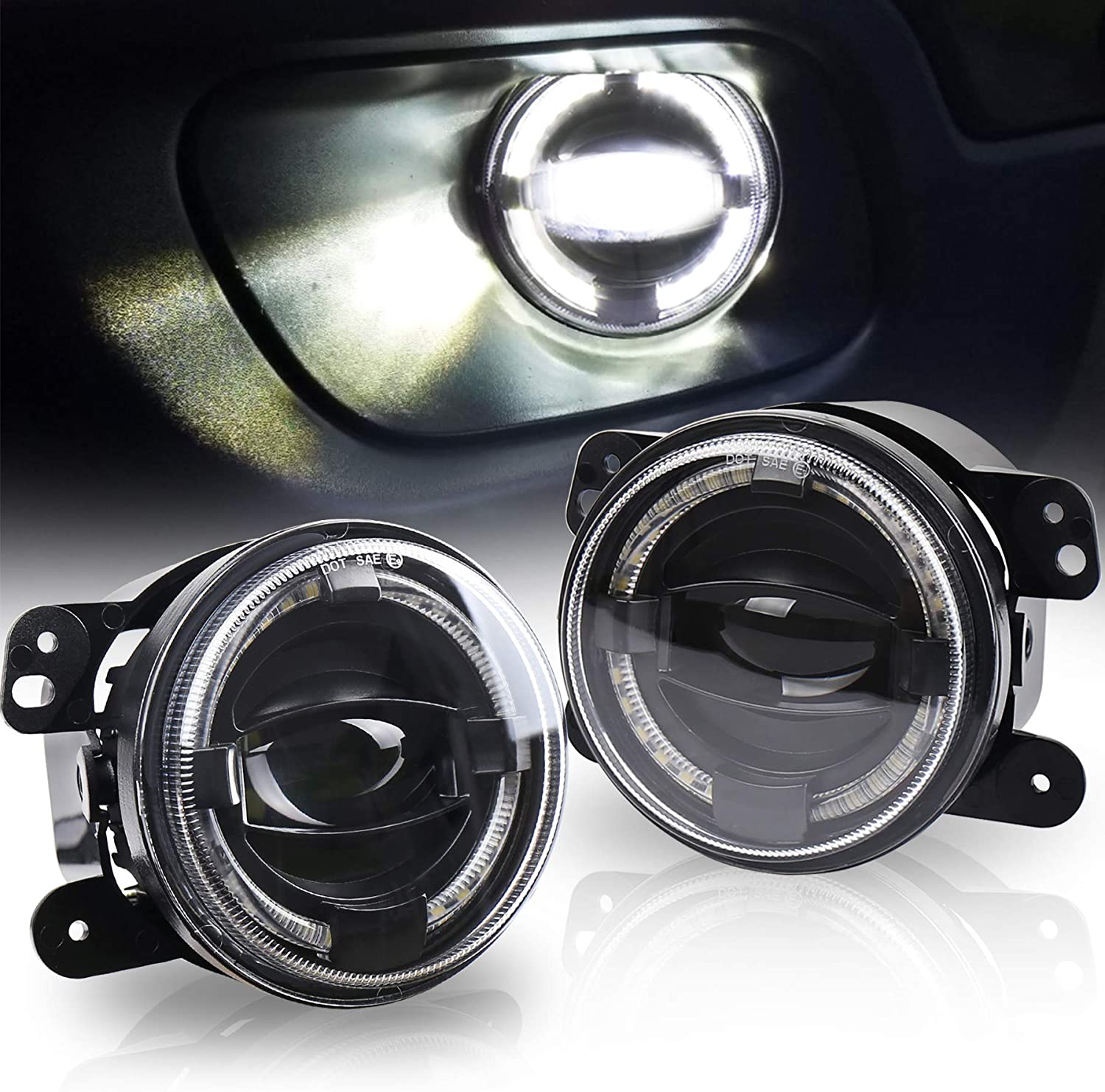 Jeep JK Fog Lights 20W Jeep Fog Lamps with White Halo DRL for Jeep