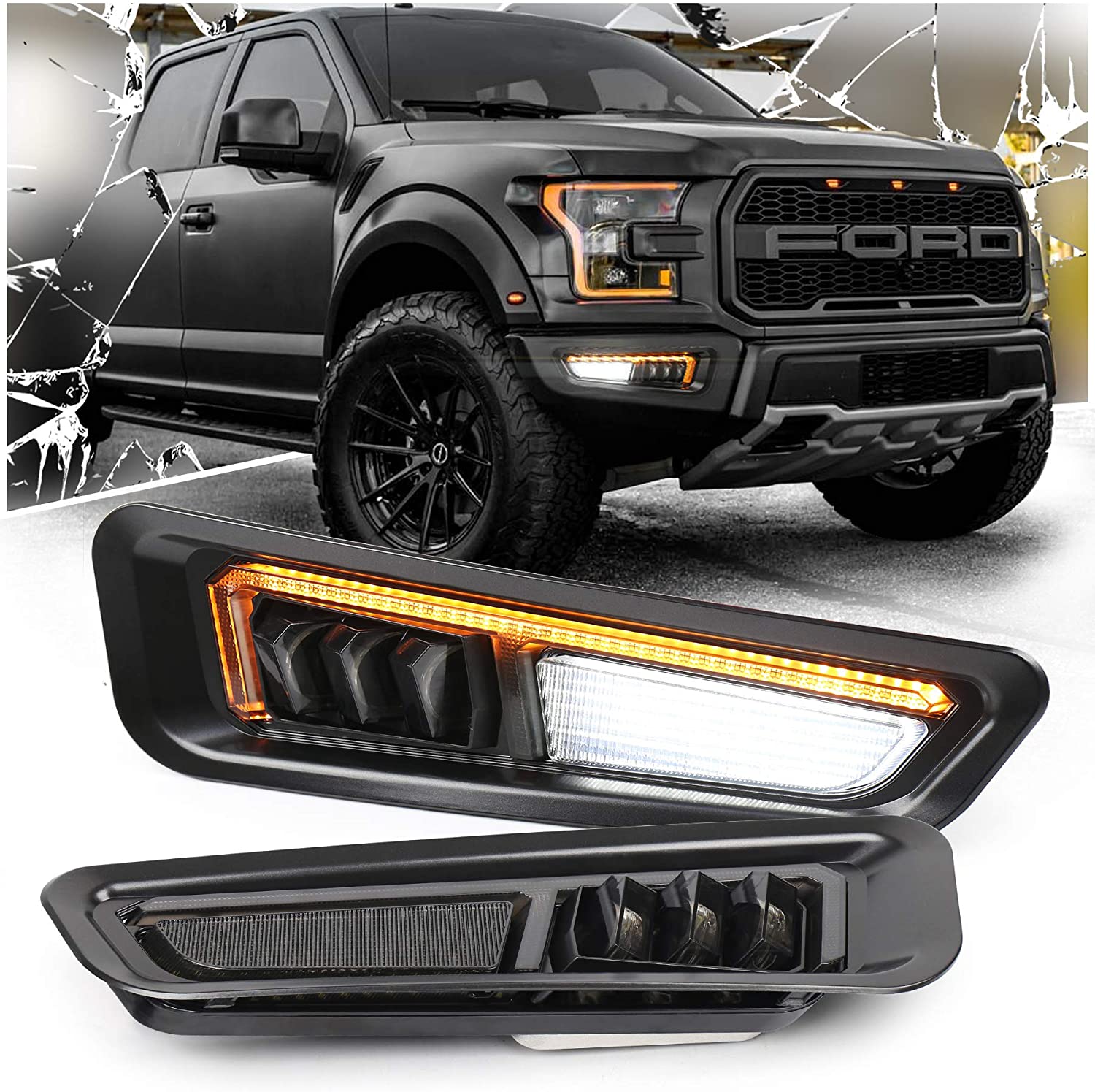 MOVOTOR Raptor Fog Lights with Sequential Amber Turn Signal DRL Bumper Fog Driving Lights Compatible with Ford F150 Raptor 2017 2018 2019 2020 