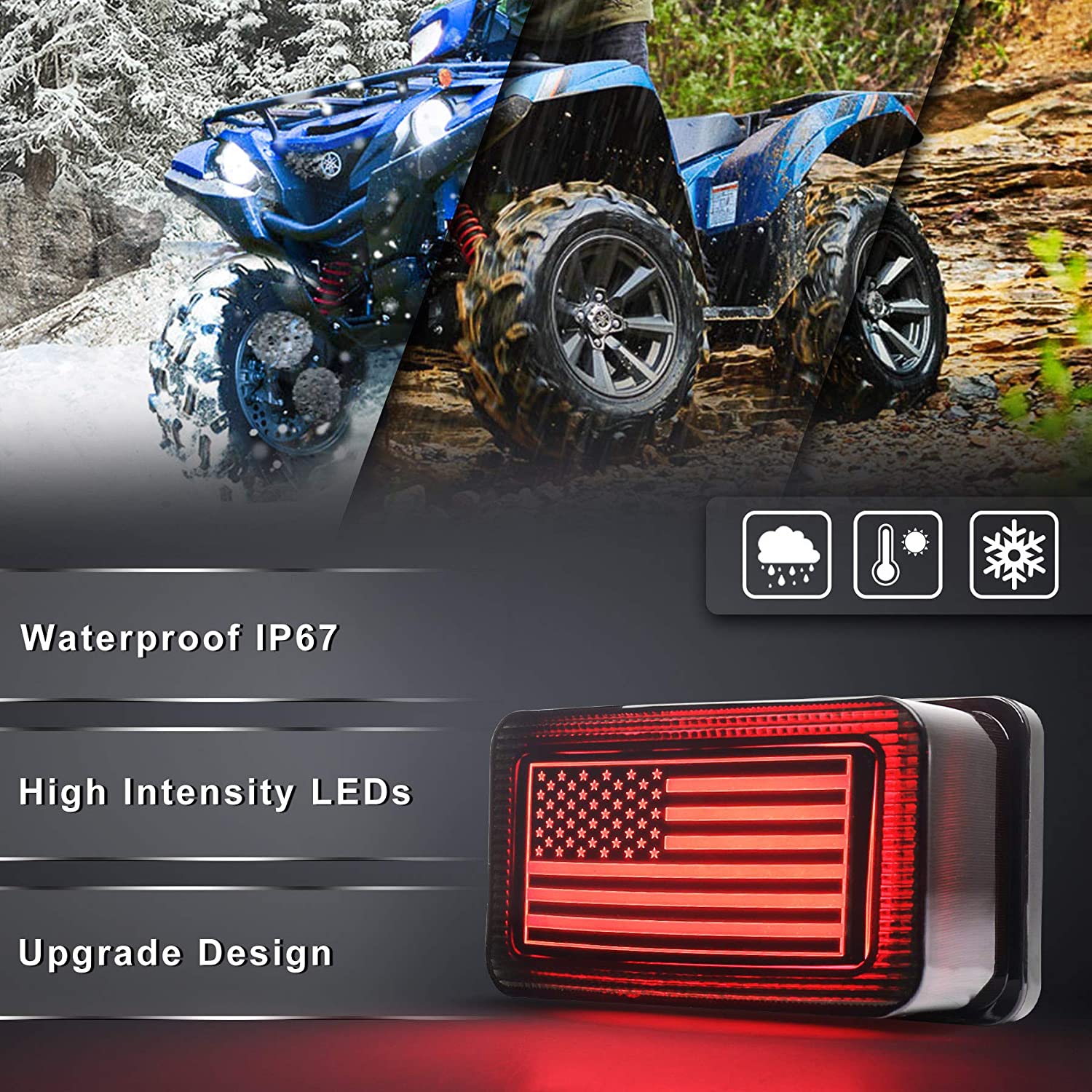 ATV Tail Light US Flag OEM Tail Light with DRL Brake Light Smoke Lens