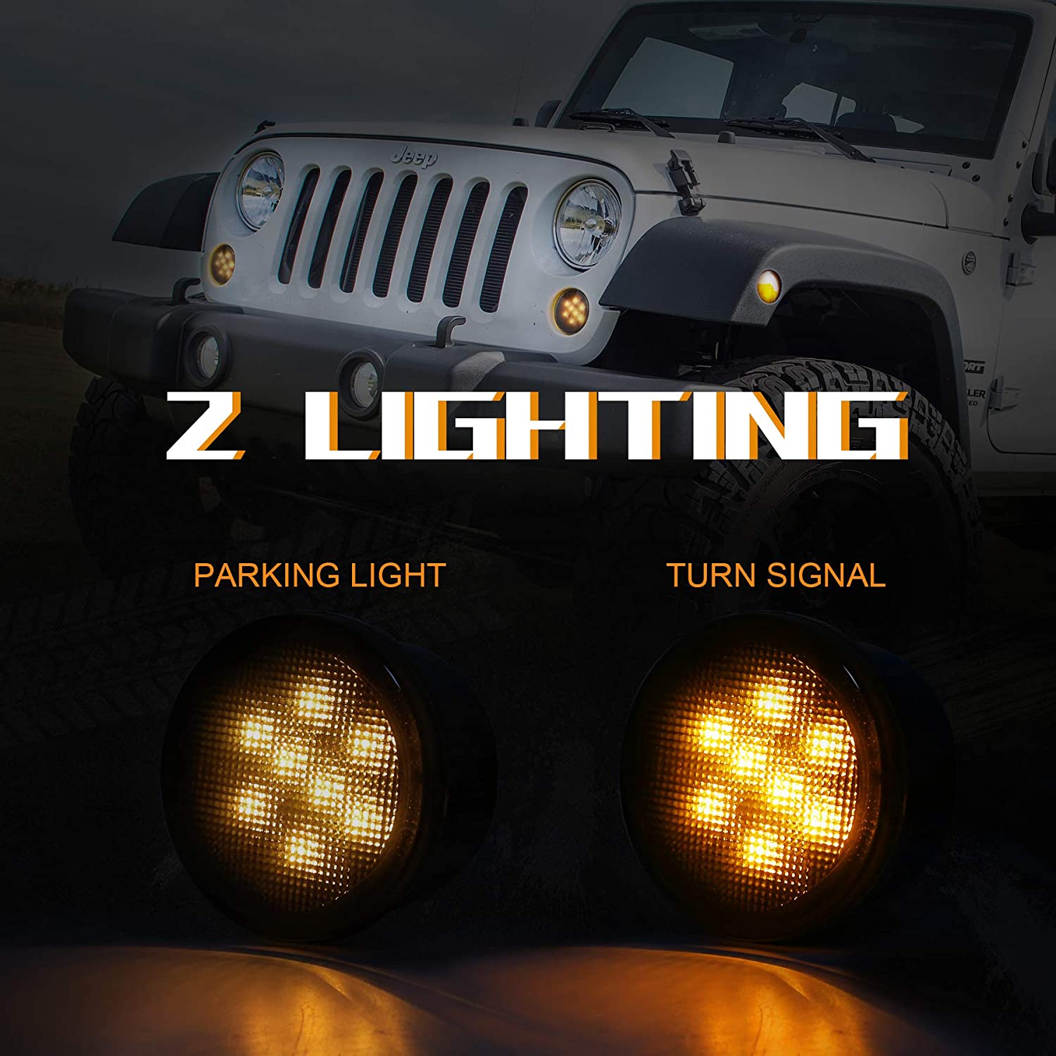 Jeep JK Turn Signal Lights Smoked Lens Amber LED Front Grille Parking