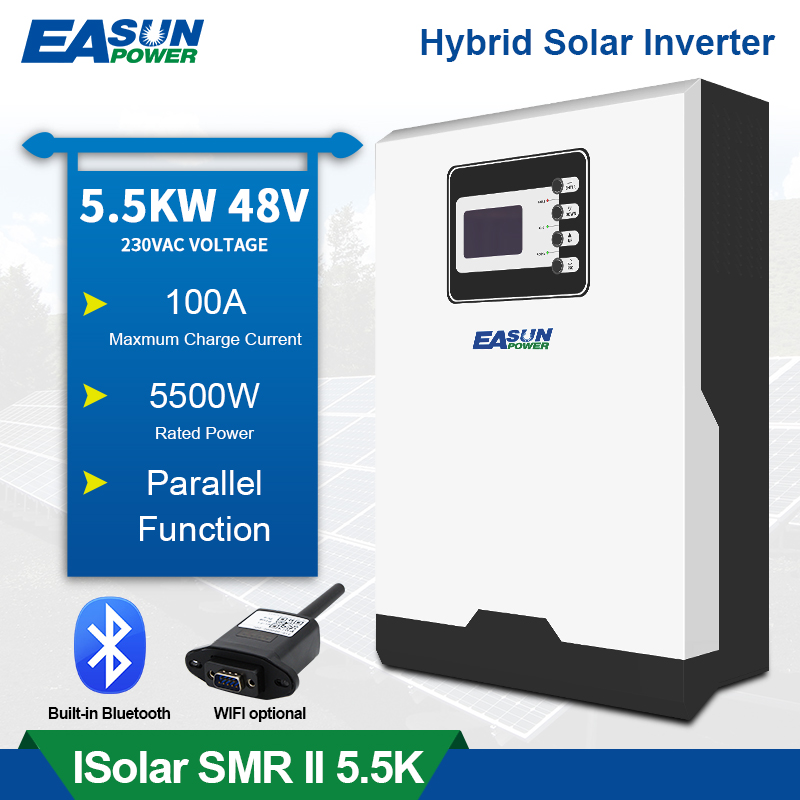 5.5KW solar inverter 500Vdc PV Input 230Vac 48V 100A MPPT Solar Charger 5500W Pure Sine Wave hybrid inverter With Bluetooth and WIFI
