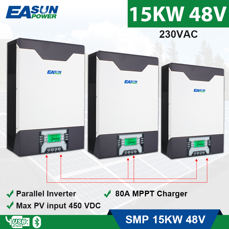 Solar Inverter 500VDC 15000W 80A MPPT 48V 230VAC Pure Sine Wave Off-Grid+Grid-Tied 1 phase&3 phase