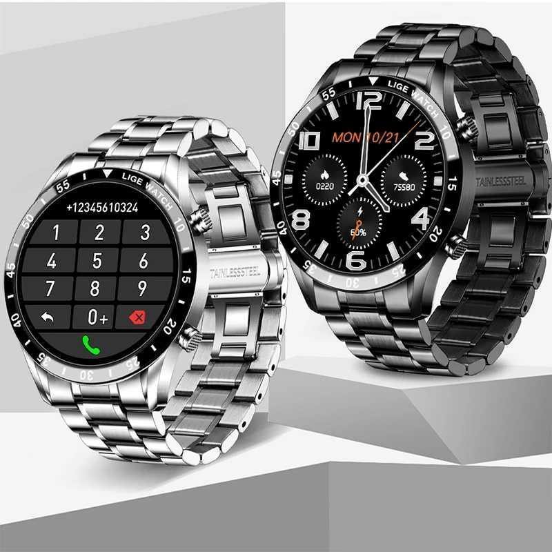 LIGE men's smart watch sports watch bluetooth call full screen touch