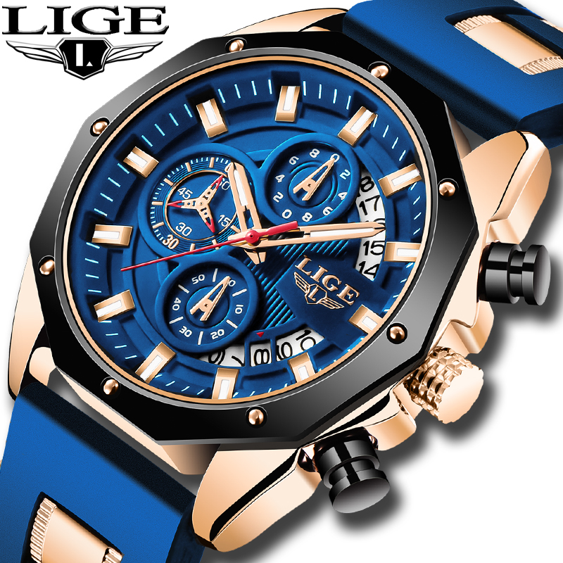 LIGE Men's Chronograph Sports Military Quartz Wristwatches