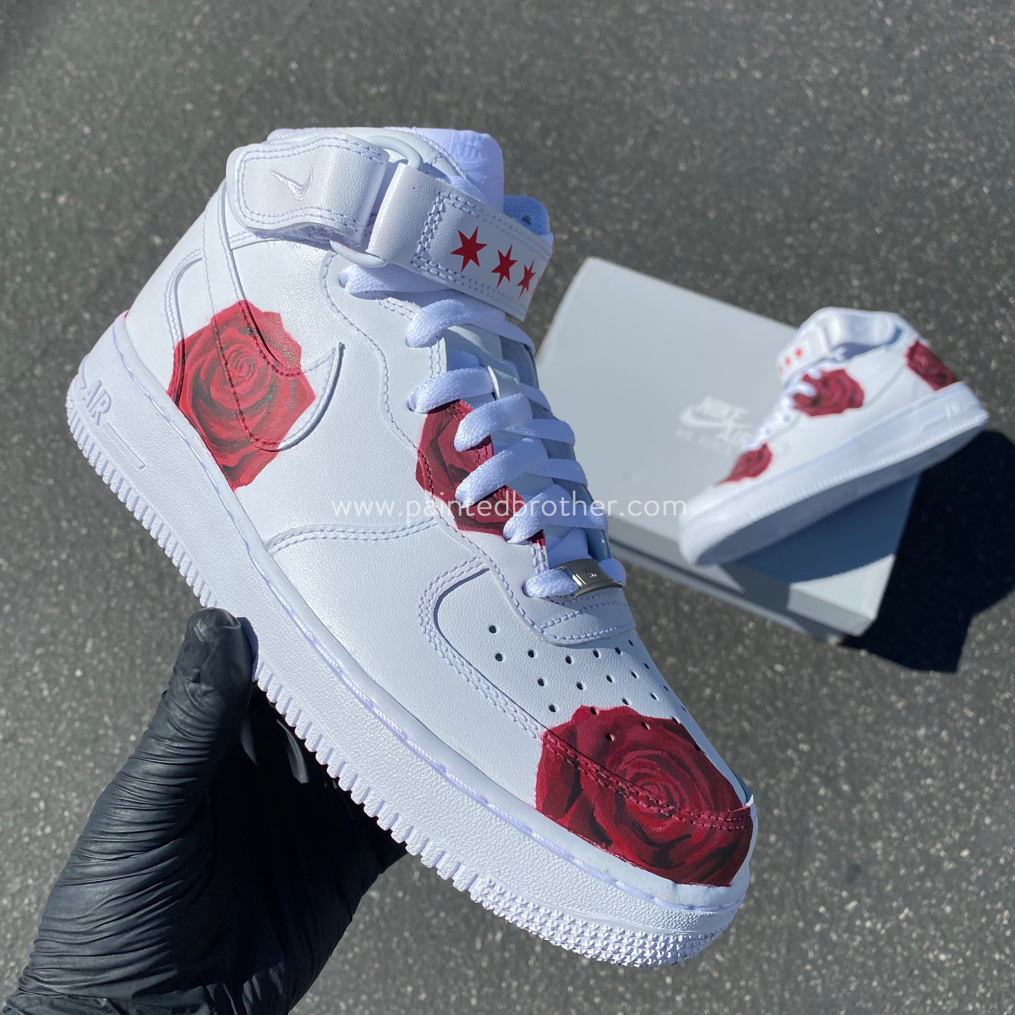 Custom Hand Painted Red Rose Nike Air Force 1 Mid