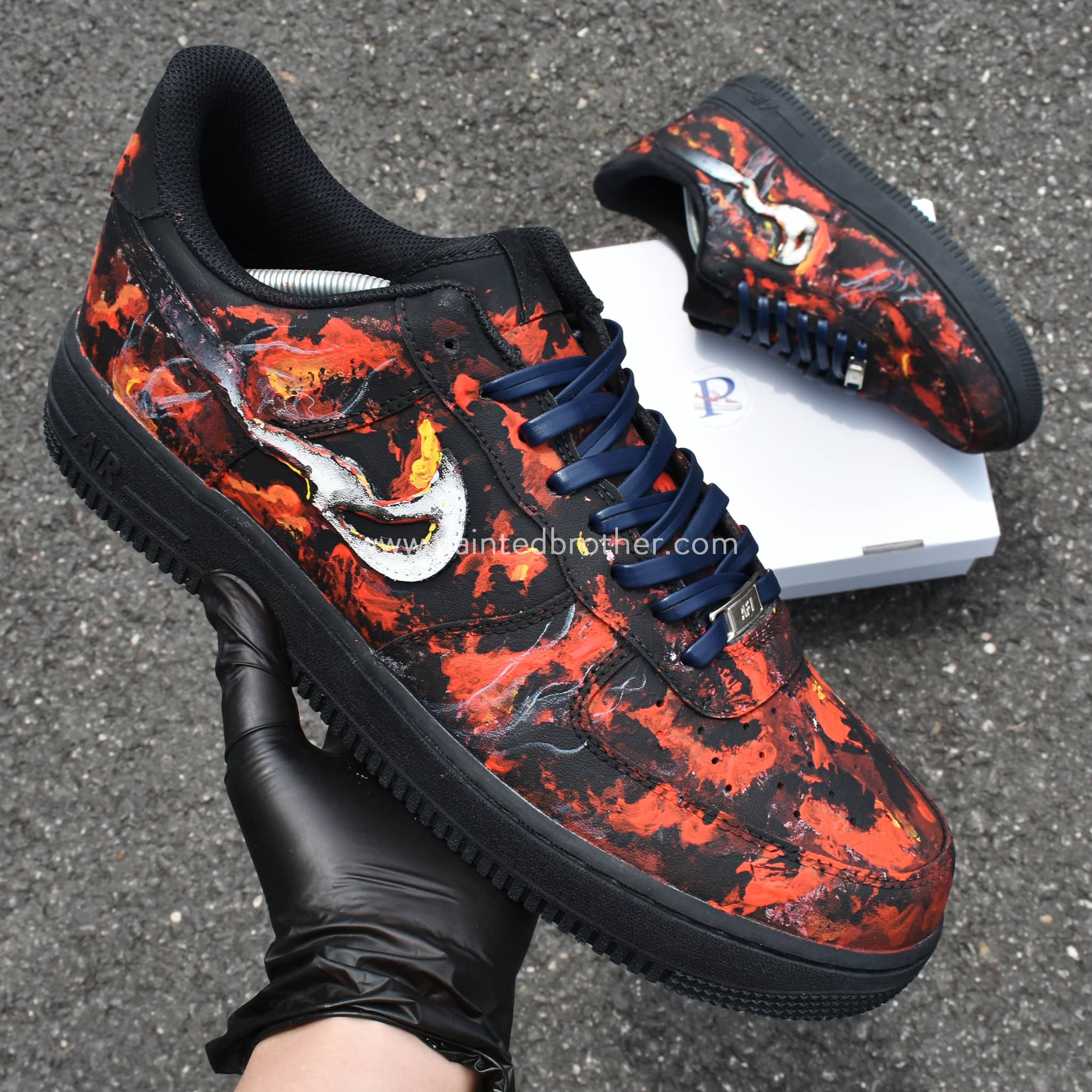 Custom Sneakers Painted Shoes Charcoal Flame Burning Ashes Nike Air  Force 1's