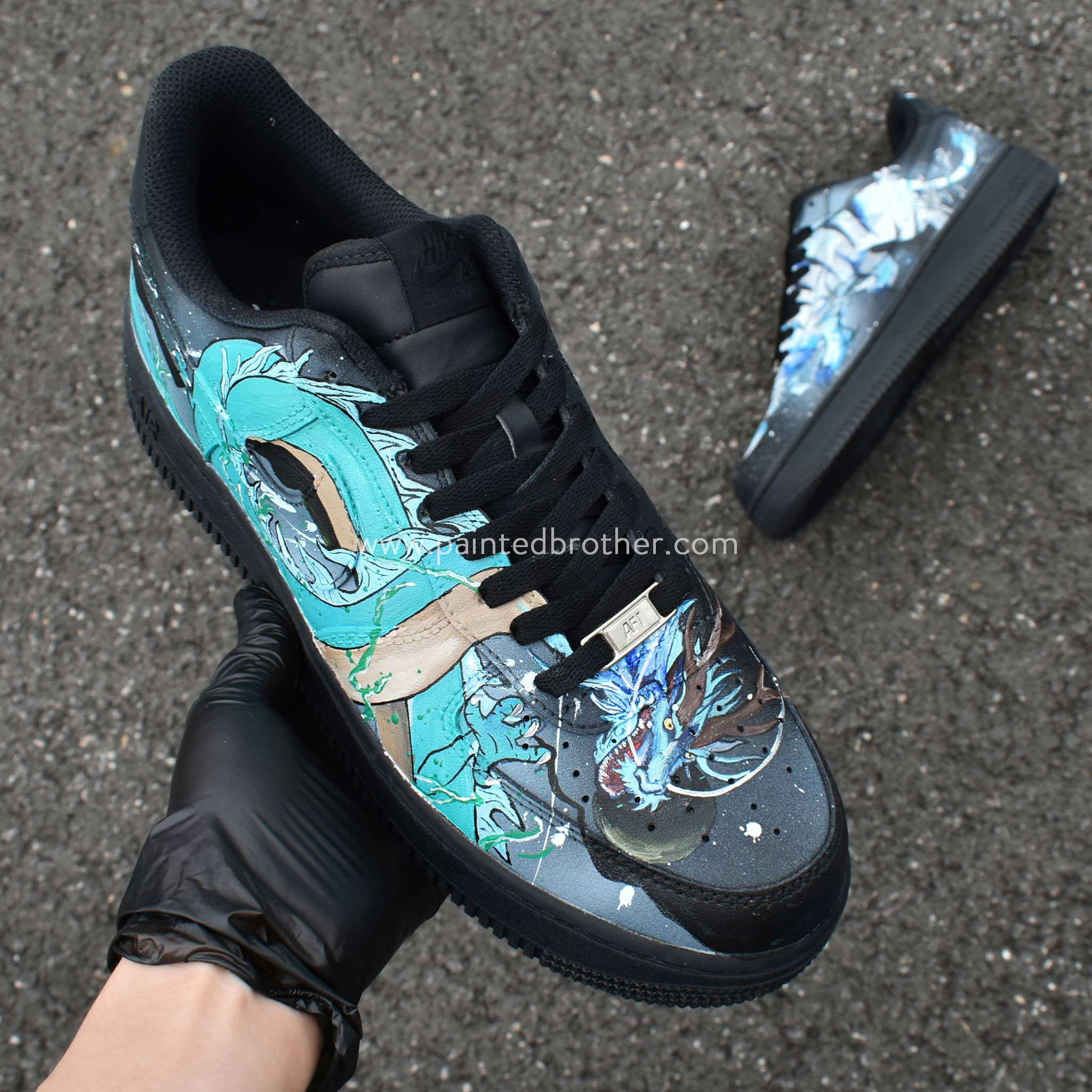 Custom Hand Painted Blue Dragon and White Tiger Nike Air Force 1