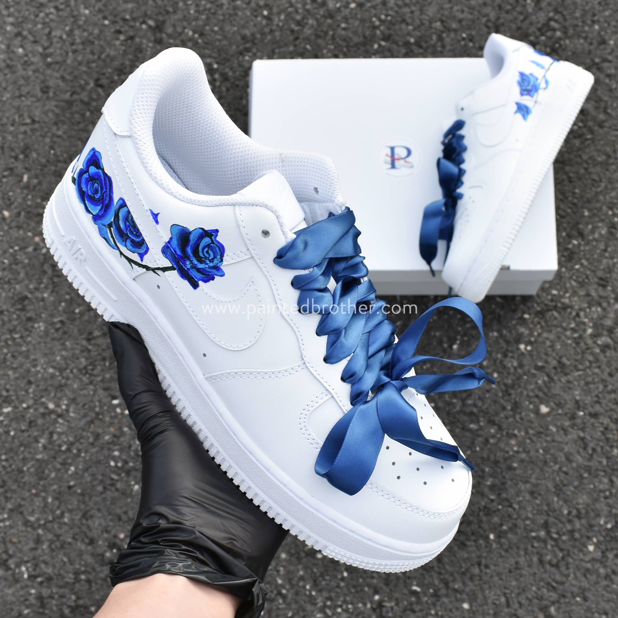 Cusom Shoes Delicate Blue Rose Design Custom Nike Air Force 1