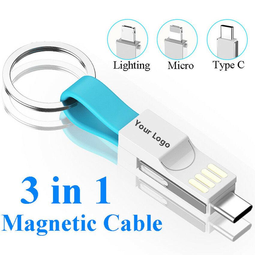 Portable 3 in 1 Charging Cable Custom Keychain Phone Charger Magnetic USB Cable for Apple Android Device