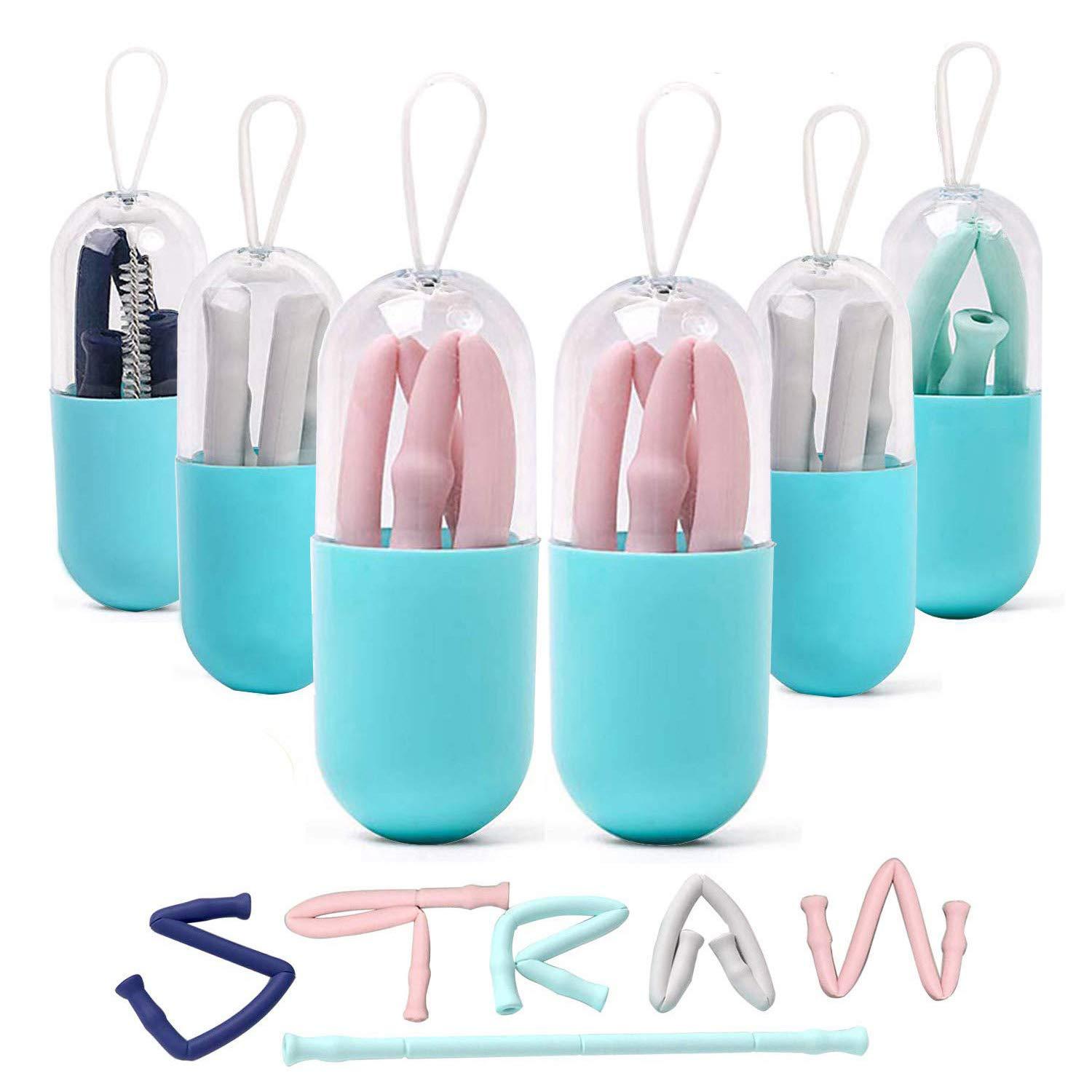Wholesale Collapsible Silicone Straws Reusable Drinking Straw with Portable Case and Brush