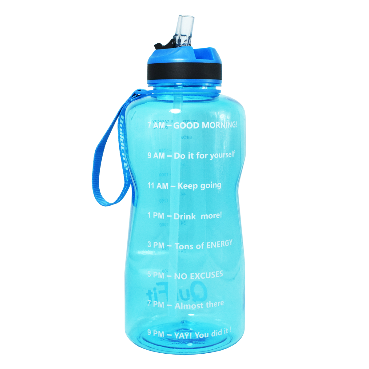 Motivational Time Marker,Wide Mouth BPA Free,Leak-Proof Durable,XL Sport Water Jug for Fitness Outdoor Enthusiasts QuiFit 2 Litre Water Bottle with Straw 