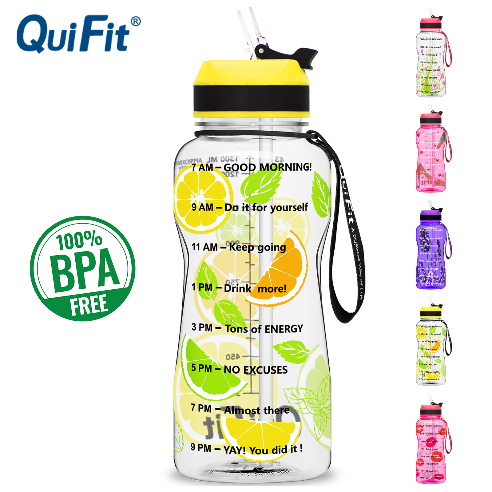 ecologica con scritte di incoraggiamento per bere e manico Borraccia XL da 2 litri QuiFit in plastica tritan priva di BPA