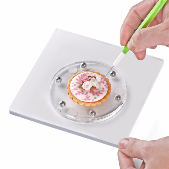Turntable Clear Cookie Decorating Turntable Sangle Sopffy Acrylic Bearing Base with Square Clear Top，Icing your cookies & cupcakes easier