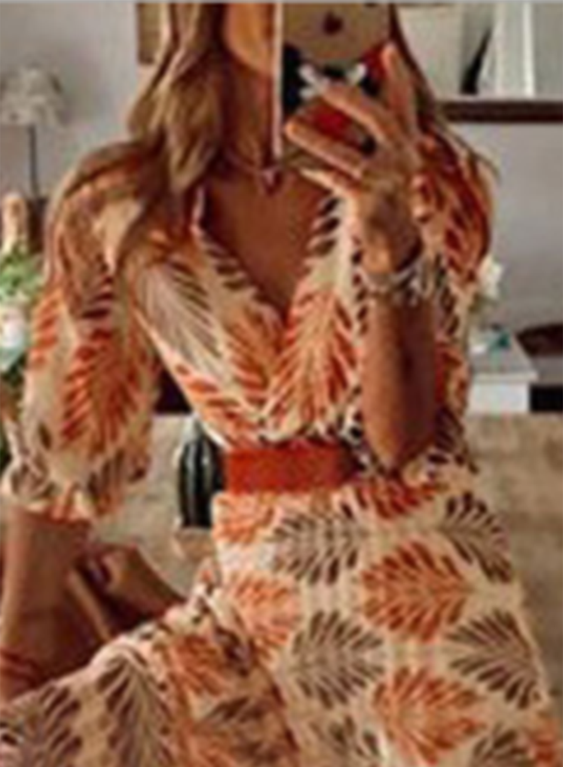 Women's Maxi Dresses Floral Fruits Plants 3/4 Sleeve A-line V Neck Vacation Beach Boho Dress