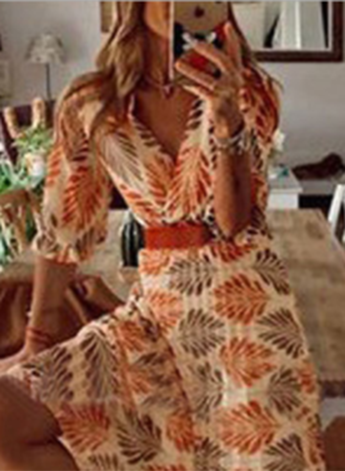 Women's Maxi Dresses Floral Fruits Plants 3/4 Sleeve A-line V Neck Vacation Beach Boho Dress