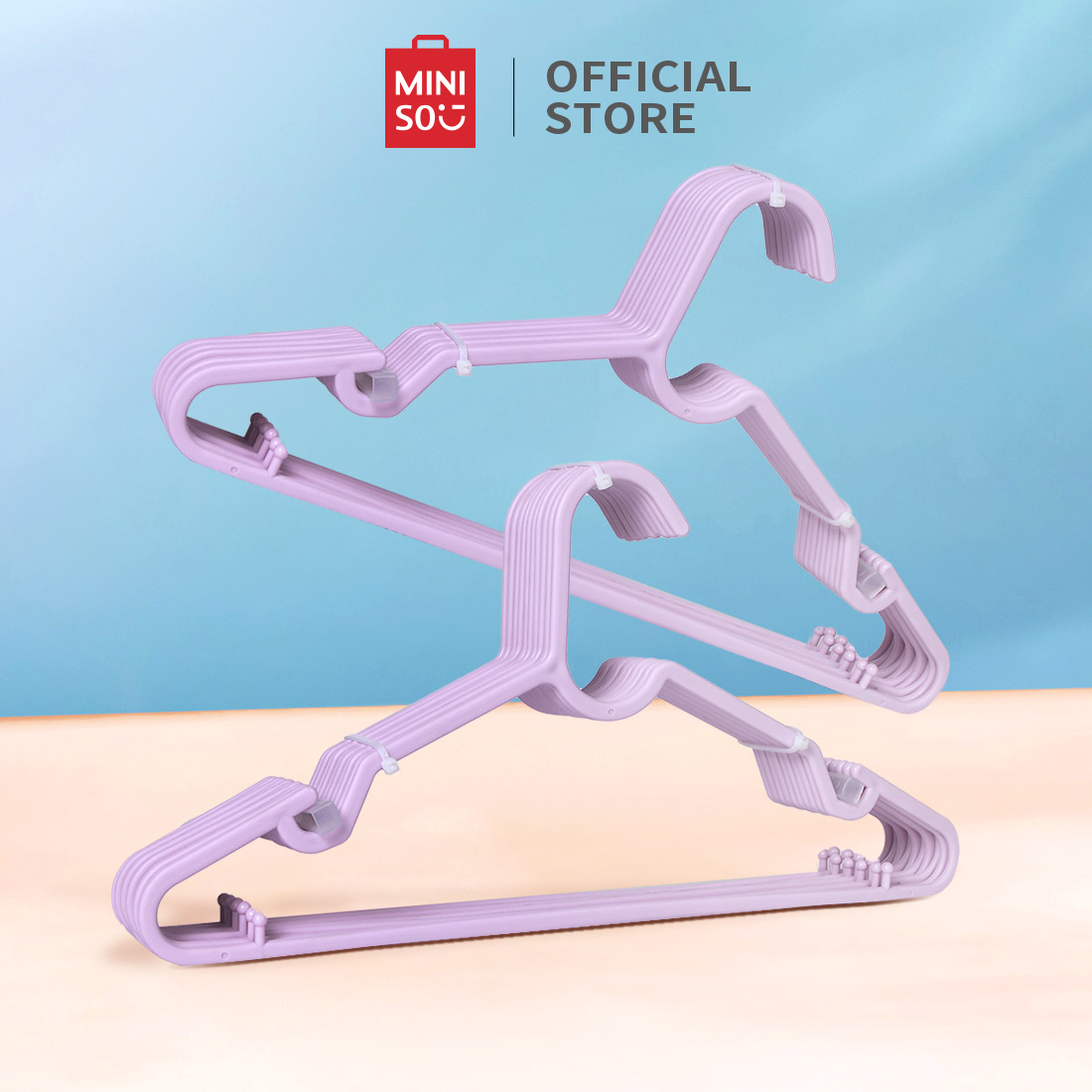 MINISO Simple Plastic Clothes Hanger 20 PCS,Clothes Hanger for Wardrobe,Dual Use for Hanging Summer Cloths and Durable PP Material,Light Purple