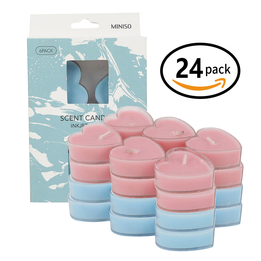 MINISO 24 Pack Inkjet Series-Heart Scented Candle Pink+Blue)
