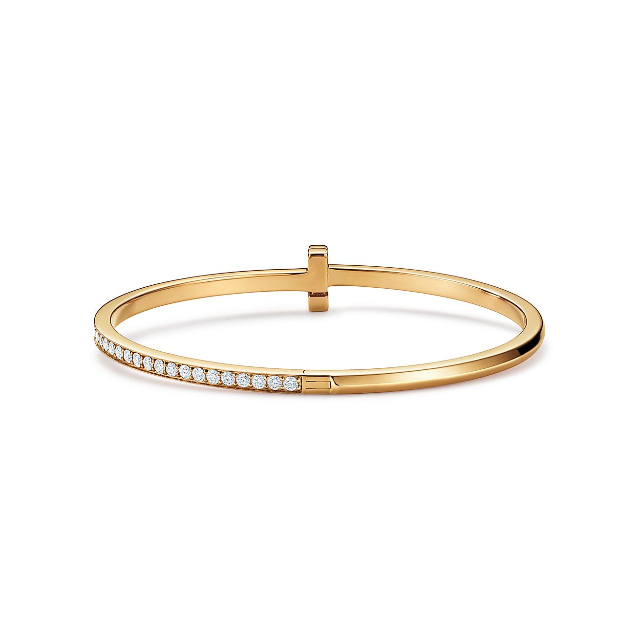 Tiffany T T1 narrow diamond hinged bangle in 18k gold, medium. - Alternate shot 1 - Alternate shot 2 - Alternate shot 3