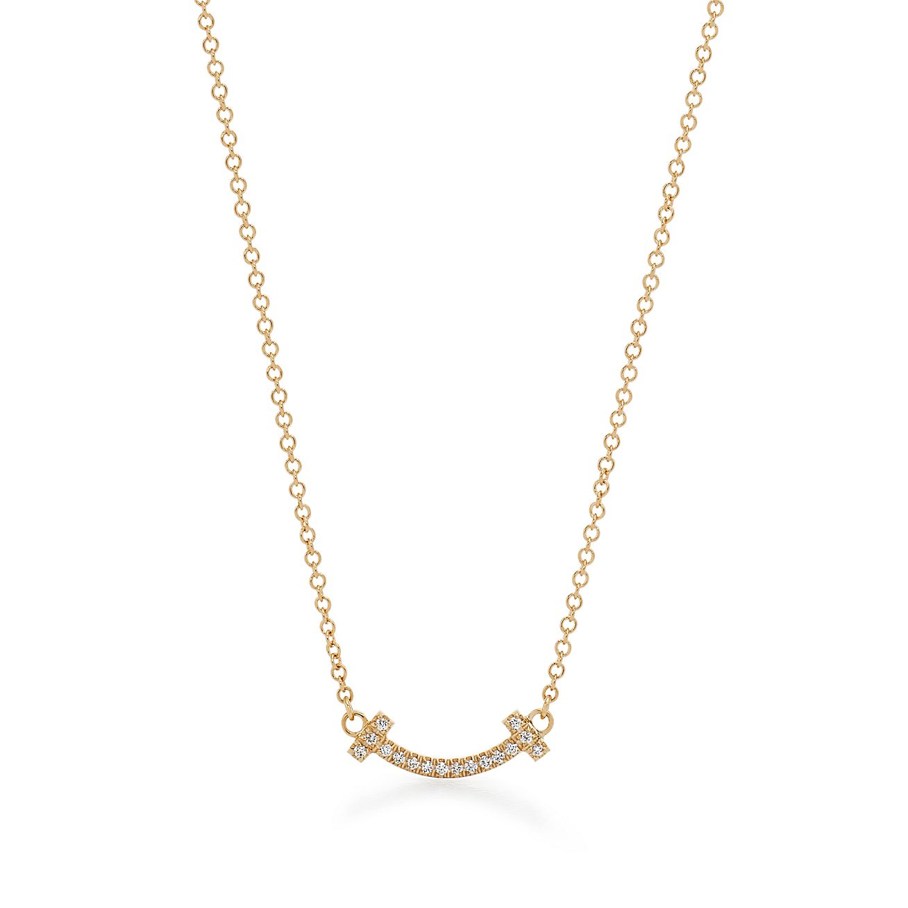 Tiffany T smile pendant in 18k gold with diamonds, mini.