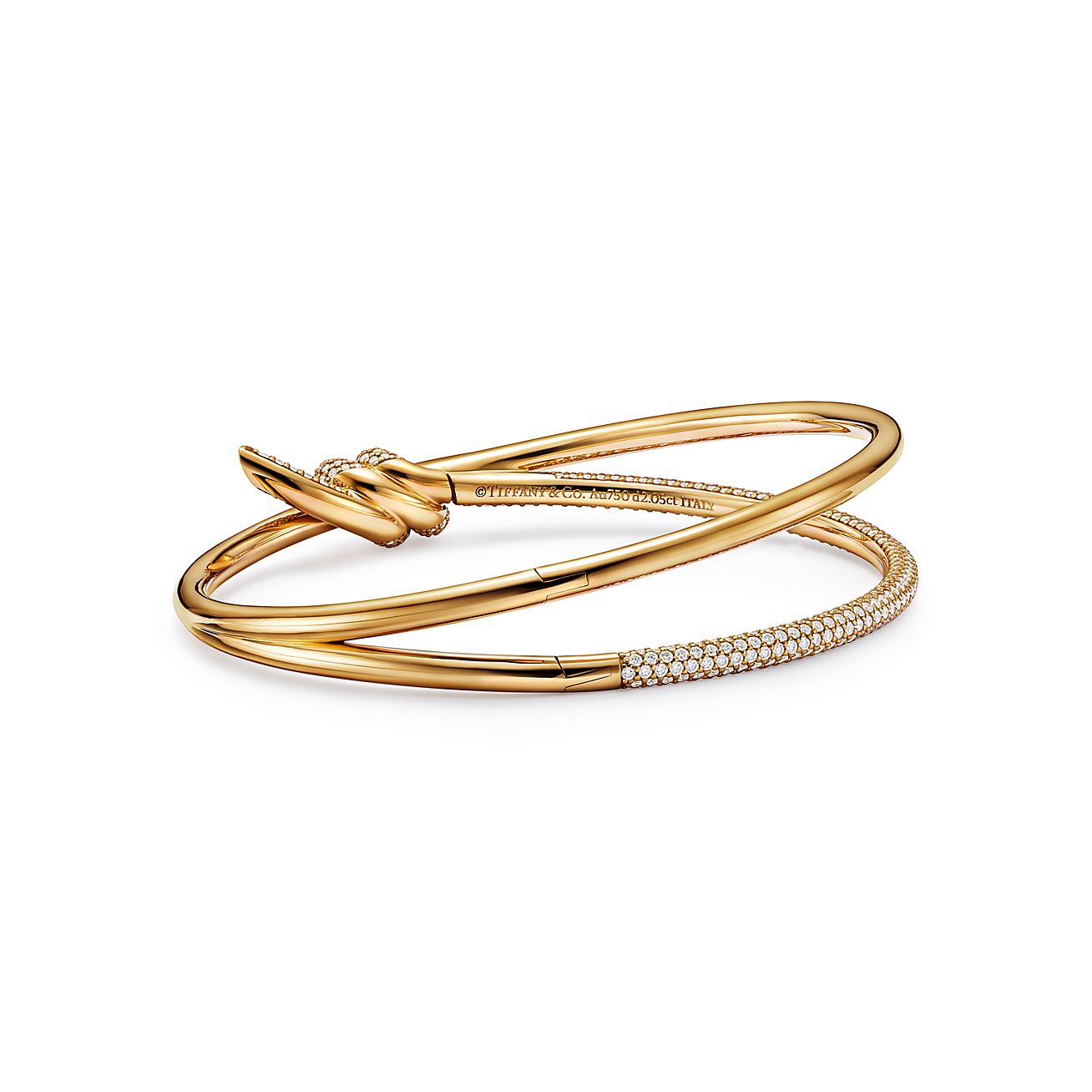 Tiffany Knot Double Row Hinged Bangle in Yellow Gold with Diamonds - Alternate shot 1 - Alternate shot 2