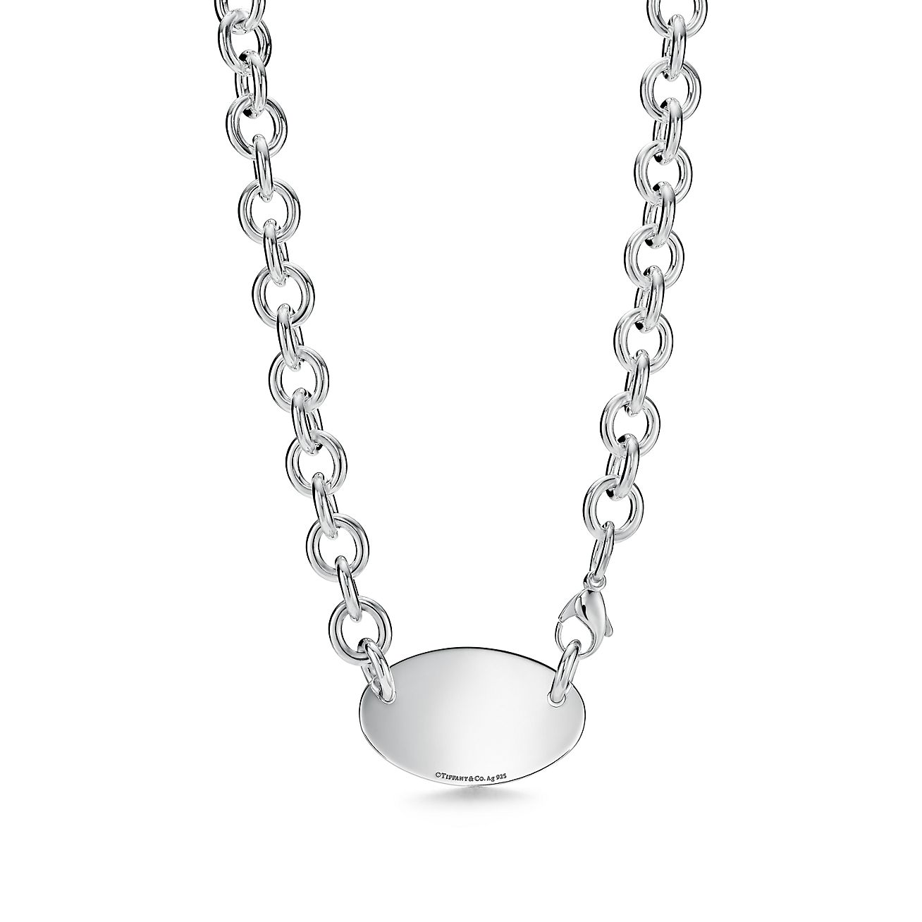 Return to Tiffany® oval tag necklace in sterling silver, 15.5". - Alternate shot 1