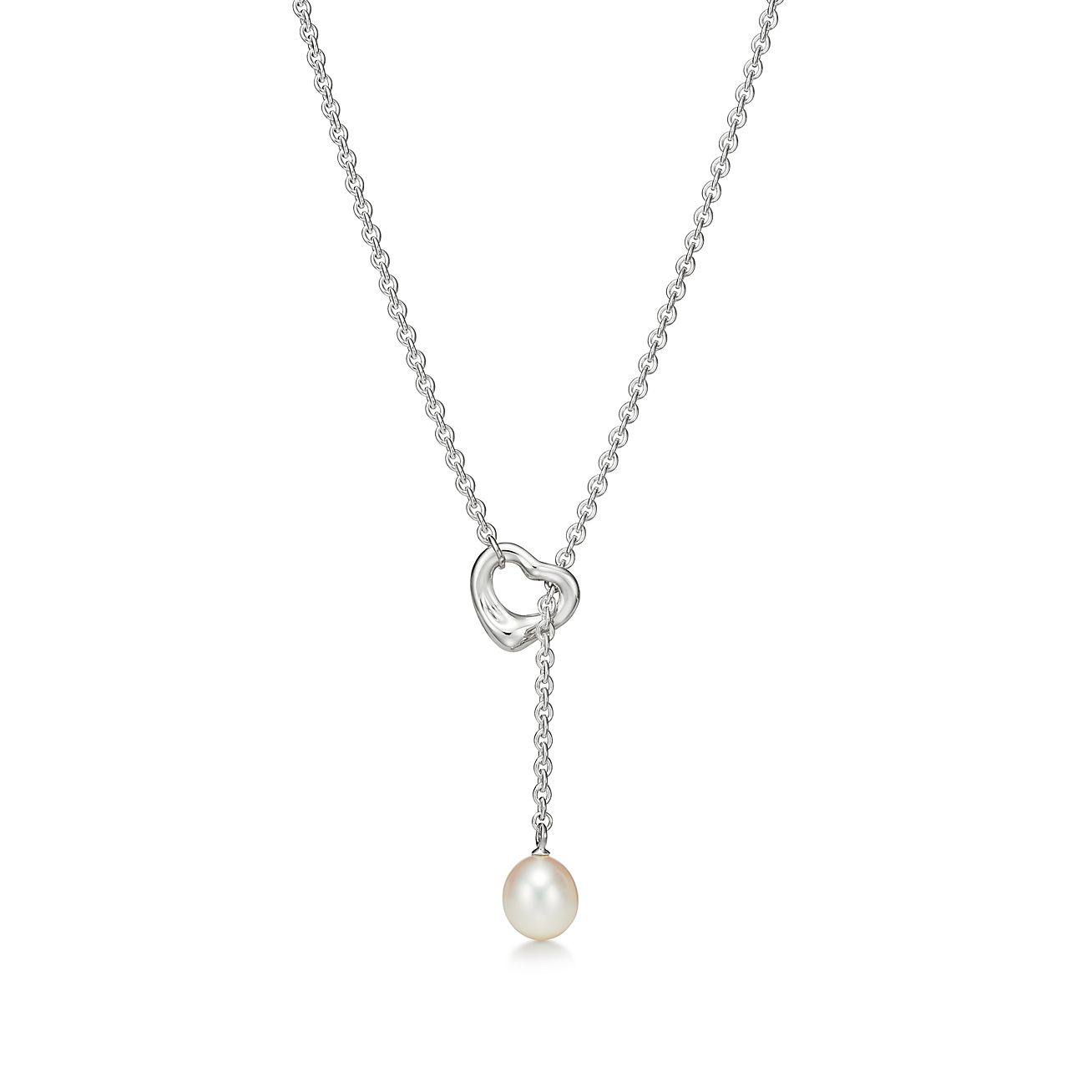 Elsa Peretti® Open Heart Lariat Necklace in Silver with Pearls, 7.5-8 mm