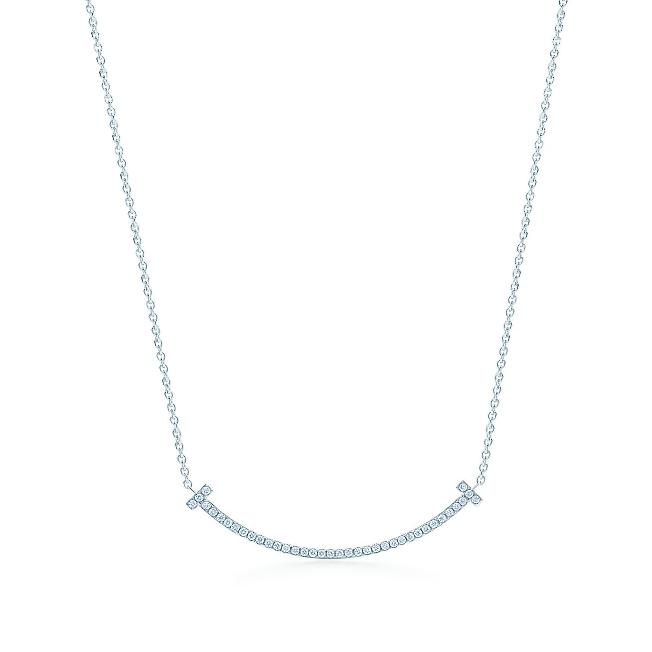 Tiffany T Smile Pendant in White Gold with Diamonds, Small