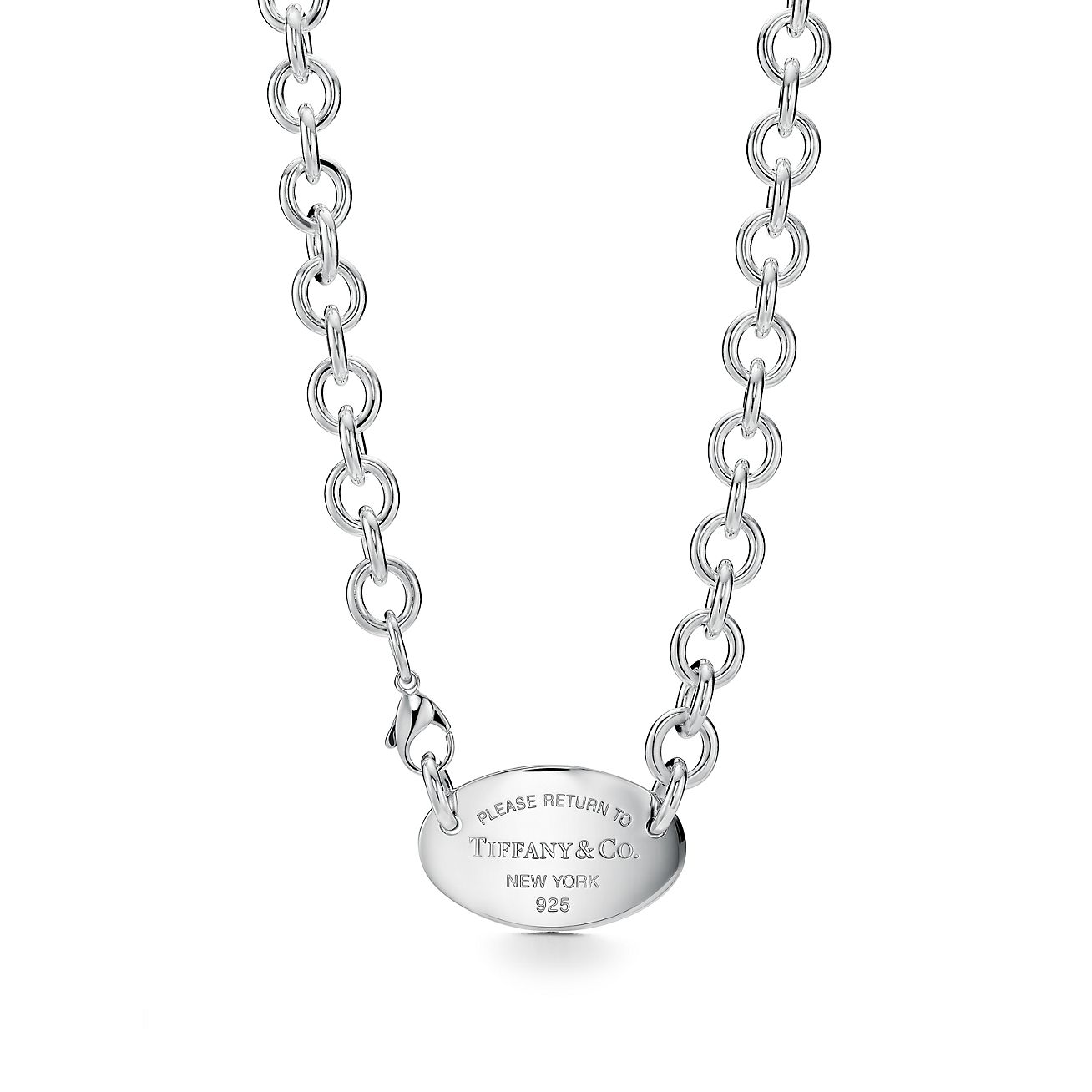 Return to Tiffany® oval tag necklace in sterling silver, 15.5".