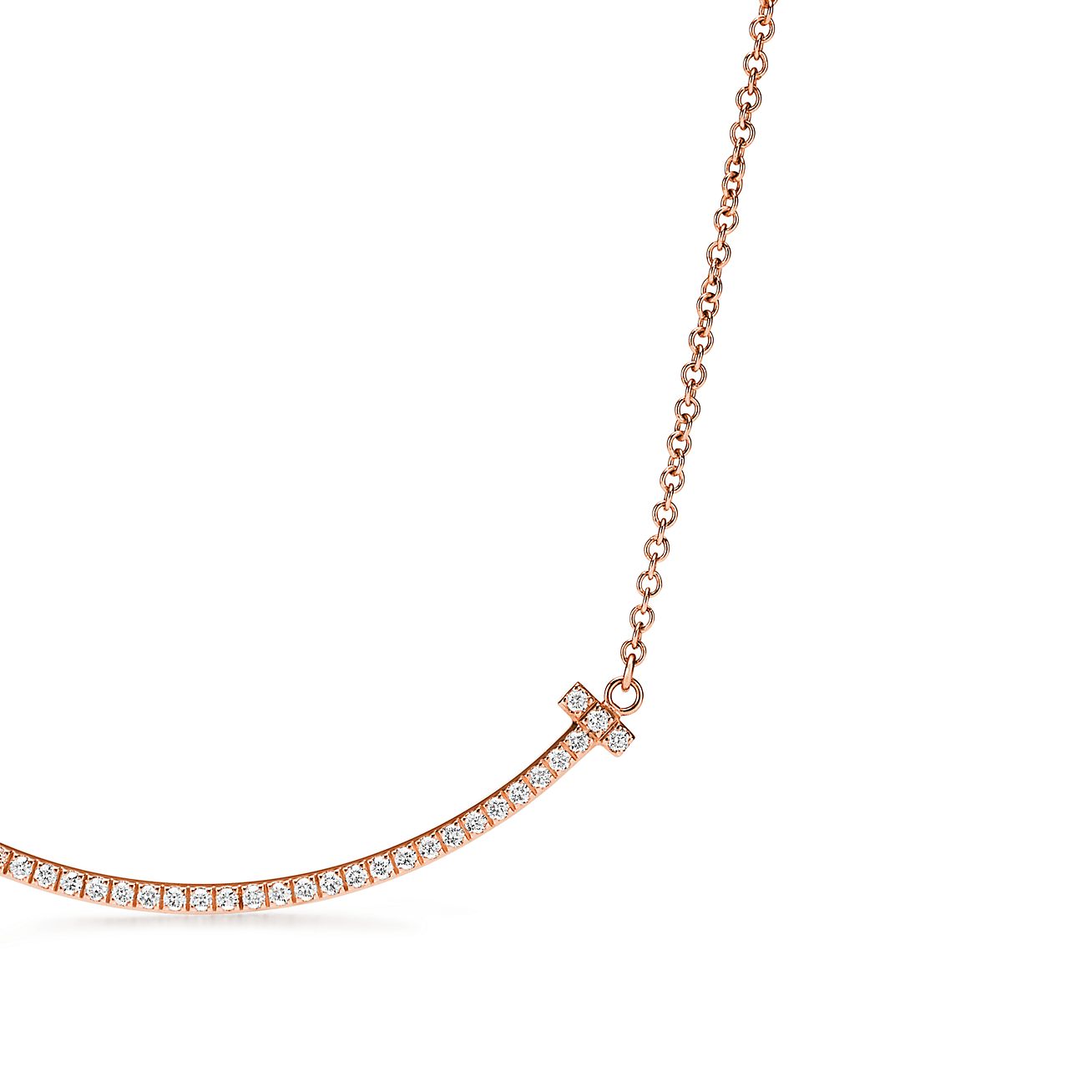 Tiffany T Smile Pendant in Rose Gold with Diamonds, Small - Alternate shot 1 - Alternate shot 2 - Alternate shot 3