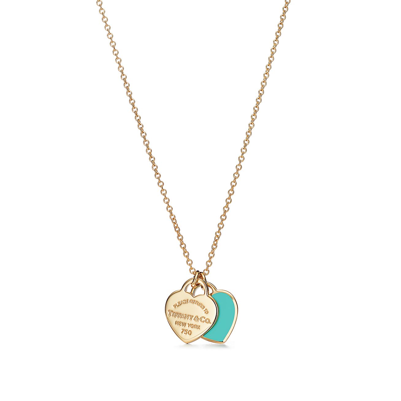 Return to Tiffany® mini double heart tag pendant in 18k gold.