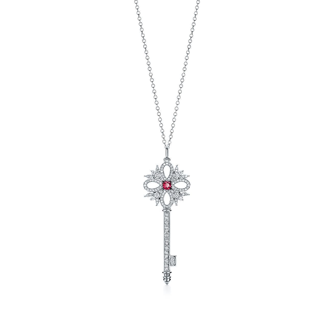 Tiffany Keys Tiffany Victoria&reg; key pendant in platinum with gemstones, medium.