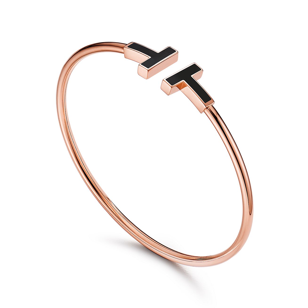 Tiffany T black onyx wire bracelet in 18k rose gold, medium. - Alternate shot 1