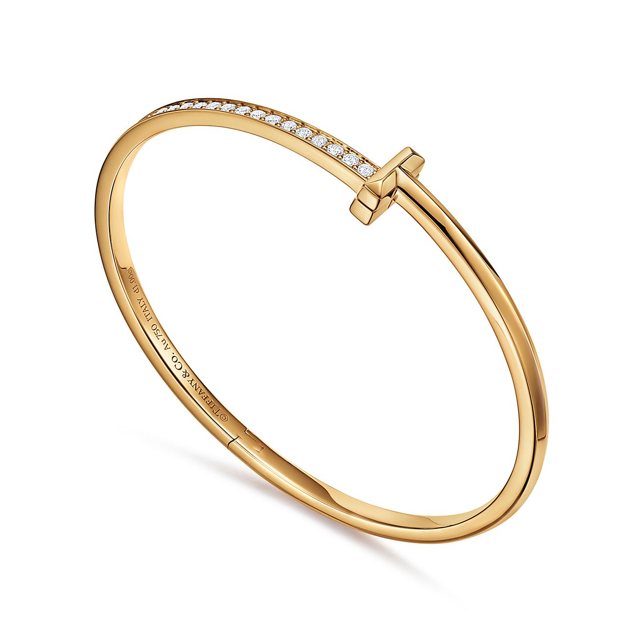 Tiffany T T1 narrow diamond hinged bangle in 18k gold, medium. - Alternate shot 1