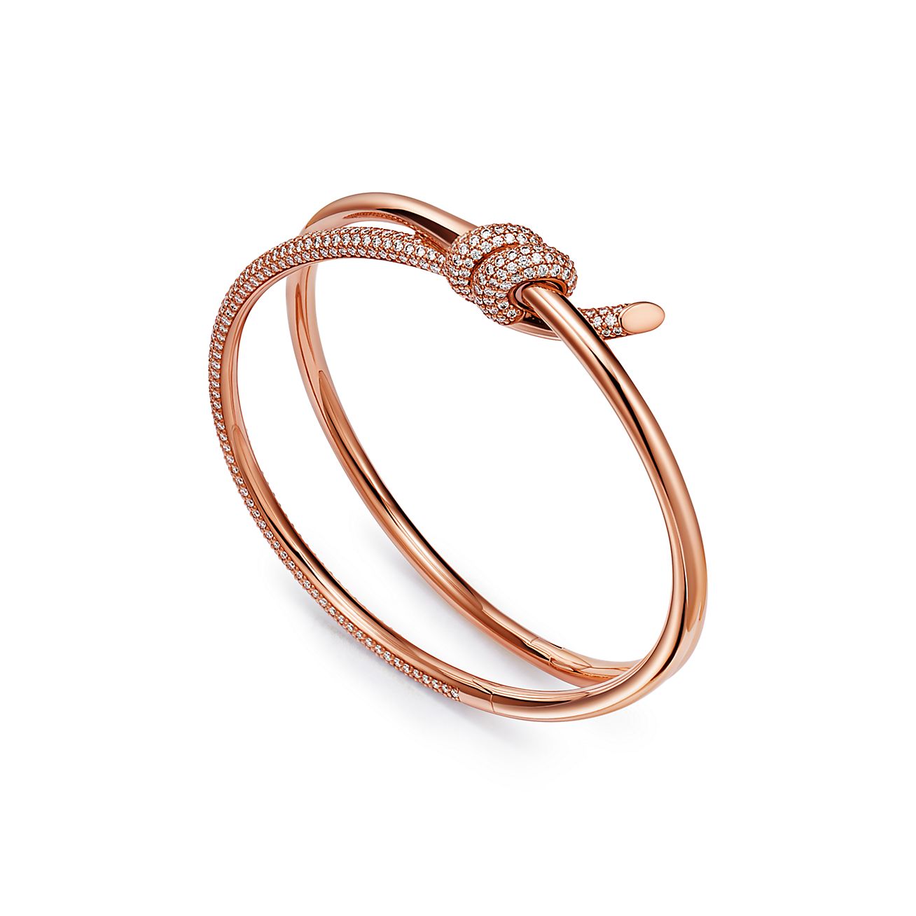 Tiffany Knot Double Row Hinged Bangle in Rose Gold with Diamonds - Alternate shot 1