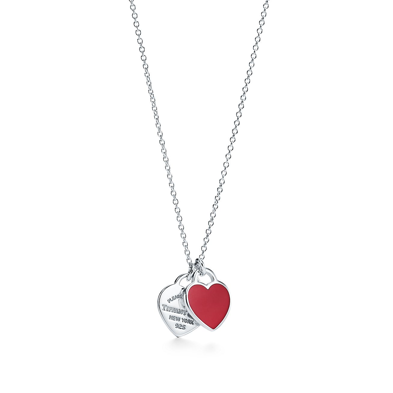 Return to Tiffany® Red Double Heart Tag Pendant in Silver, Small