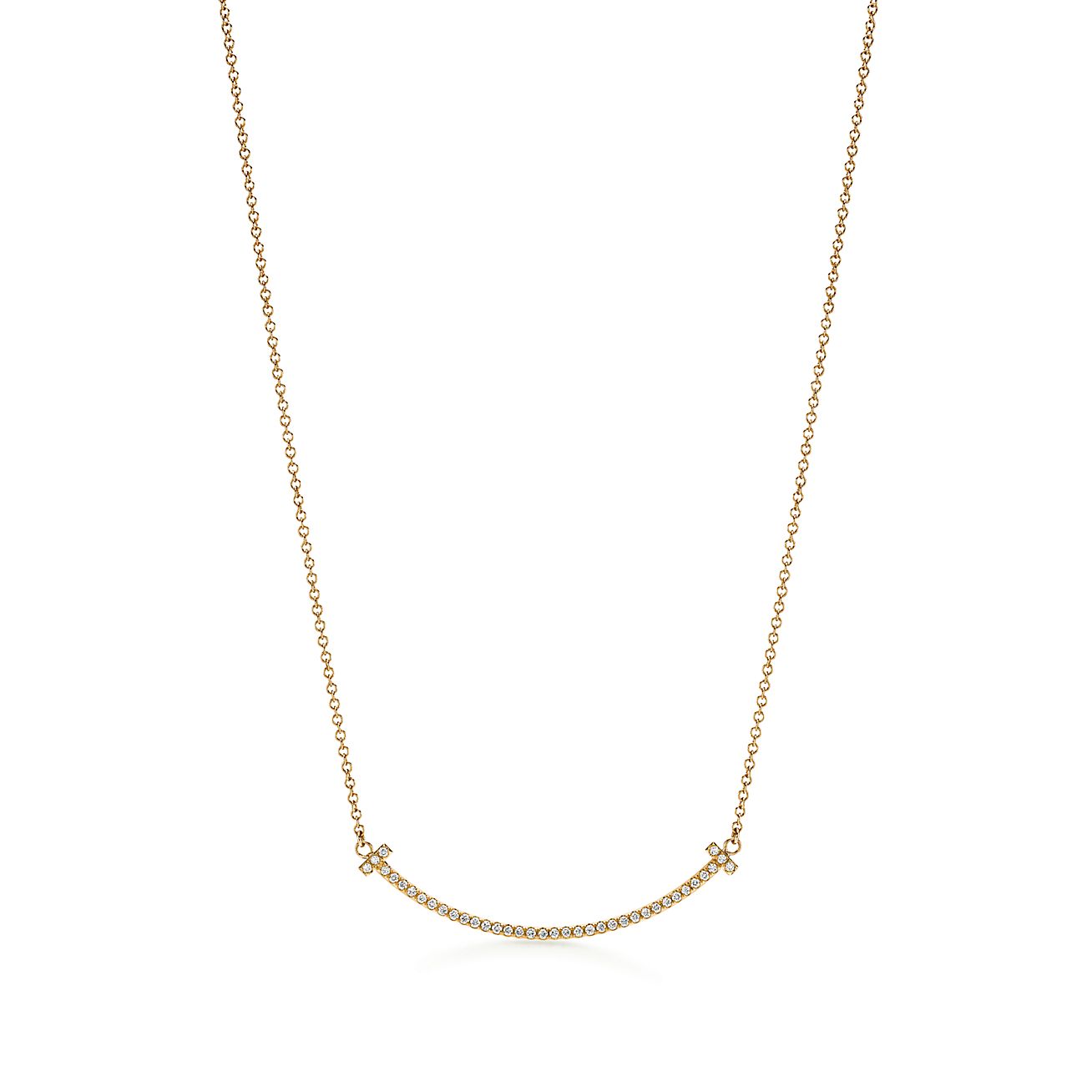 Tiffany T Smile Pendant in Yellow Gold with Diamonds, Small