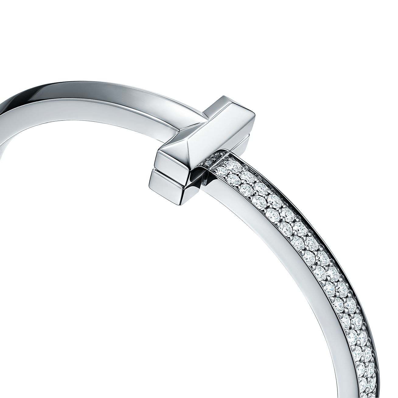 Tiffany T T1 wide diamond hinged bangle in 18k white gold, medium. - Alternate shot 1 - Alternate shot 2 - Alternate shot 3 - Alternate shot 4