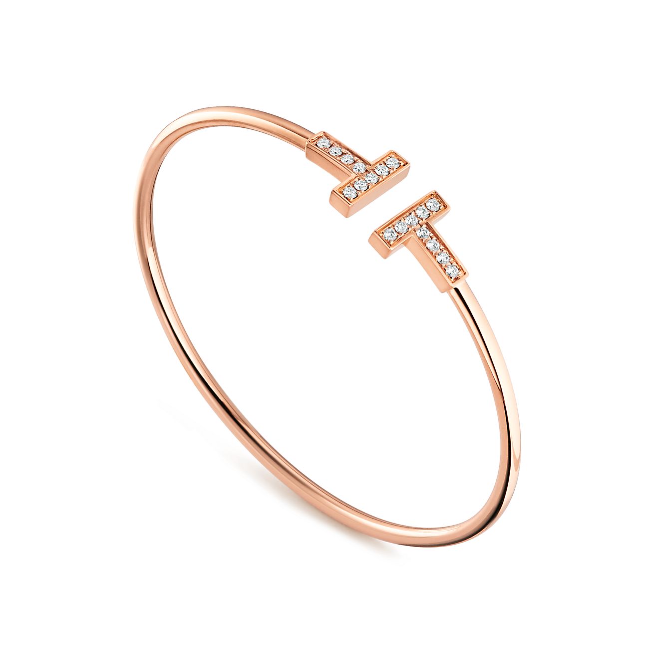 Tiffany T Wire Bracelet in Rose Gold with Diamonds - Alternate shot 1