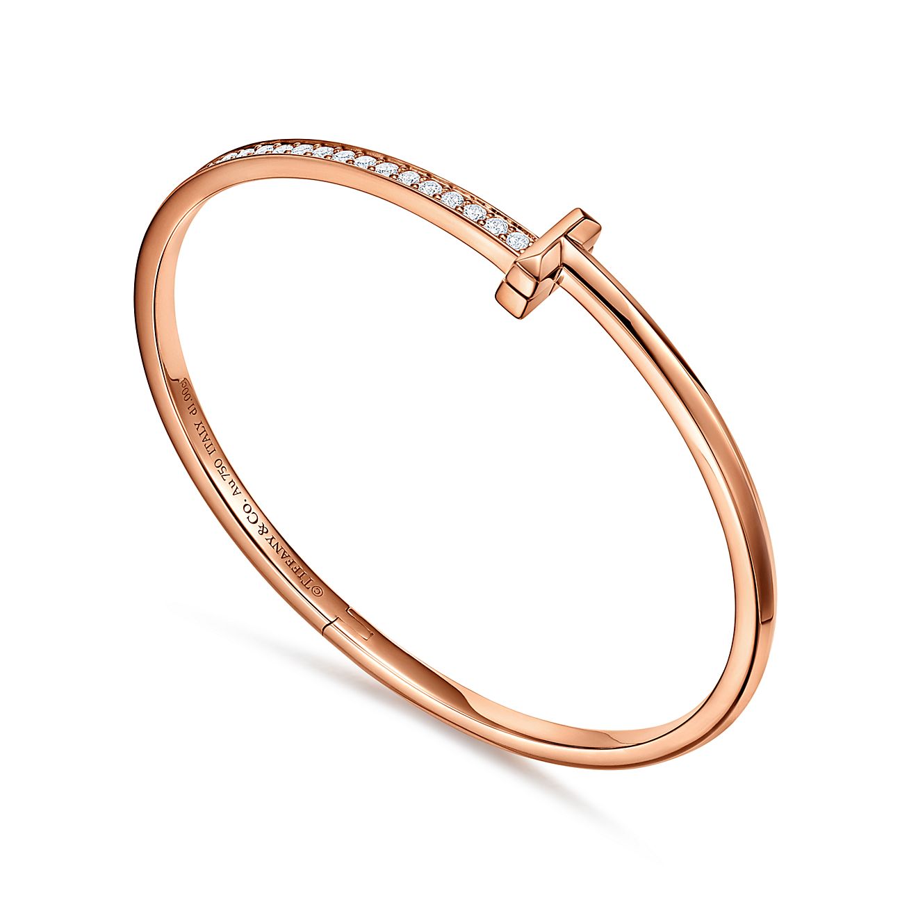 Tiffany T T1 Hinged Bangle in Rose Gold with Diamonds, Narrow - Alternate shot 1