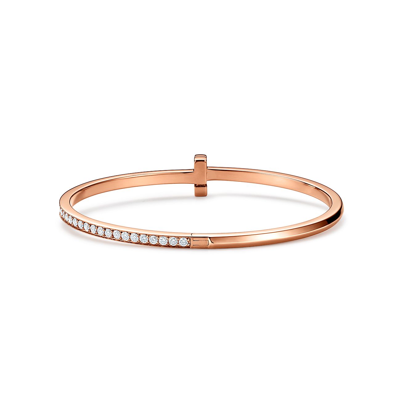 Tiffany T T1 Hinged Bangle in Rose Gold with Diamonds, Narrow - Alternate shot 1 - Alternate shot 2 - Alternate shot 3