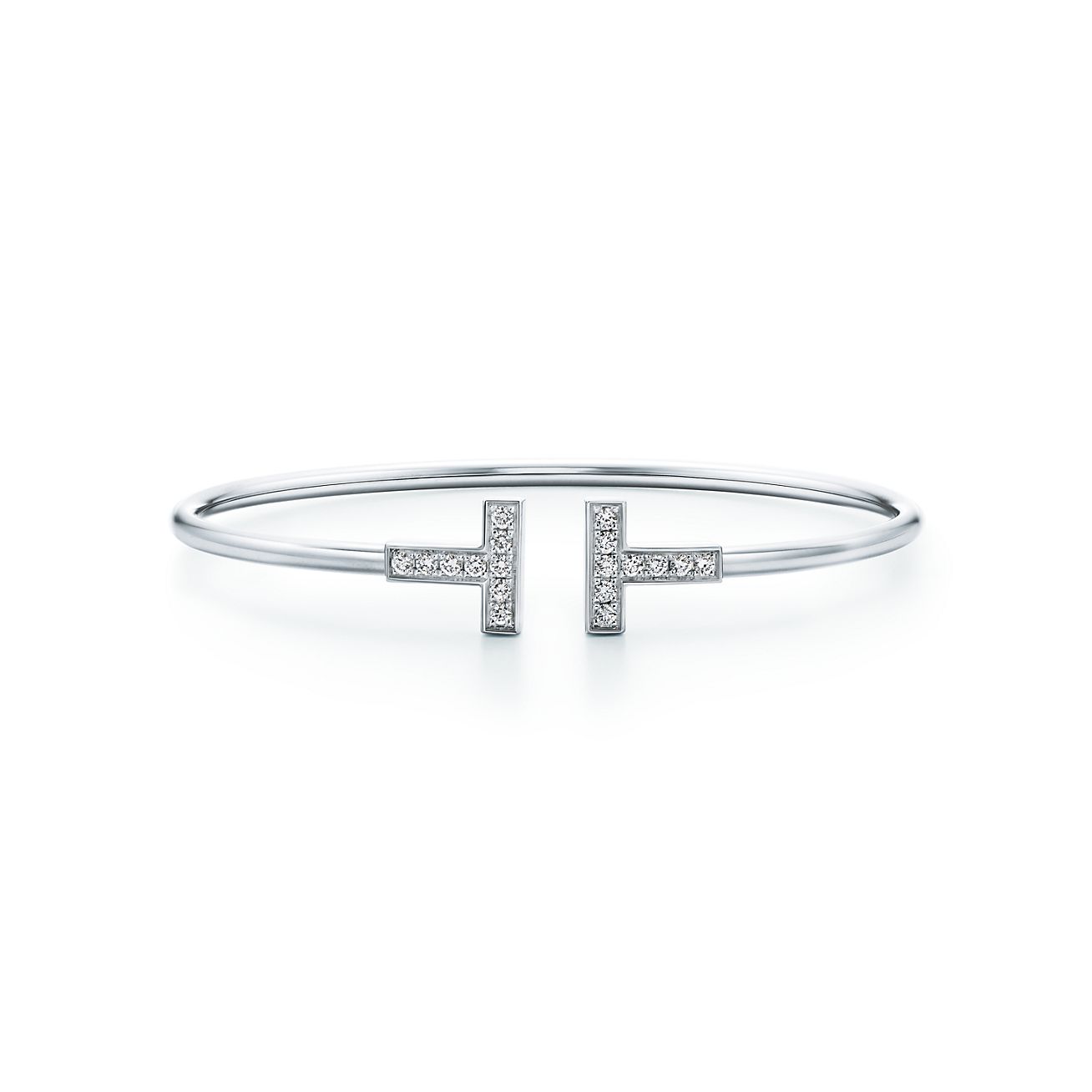 Tiffany T diamond wire bracelet in 18k white gold, medium.