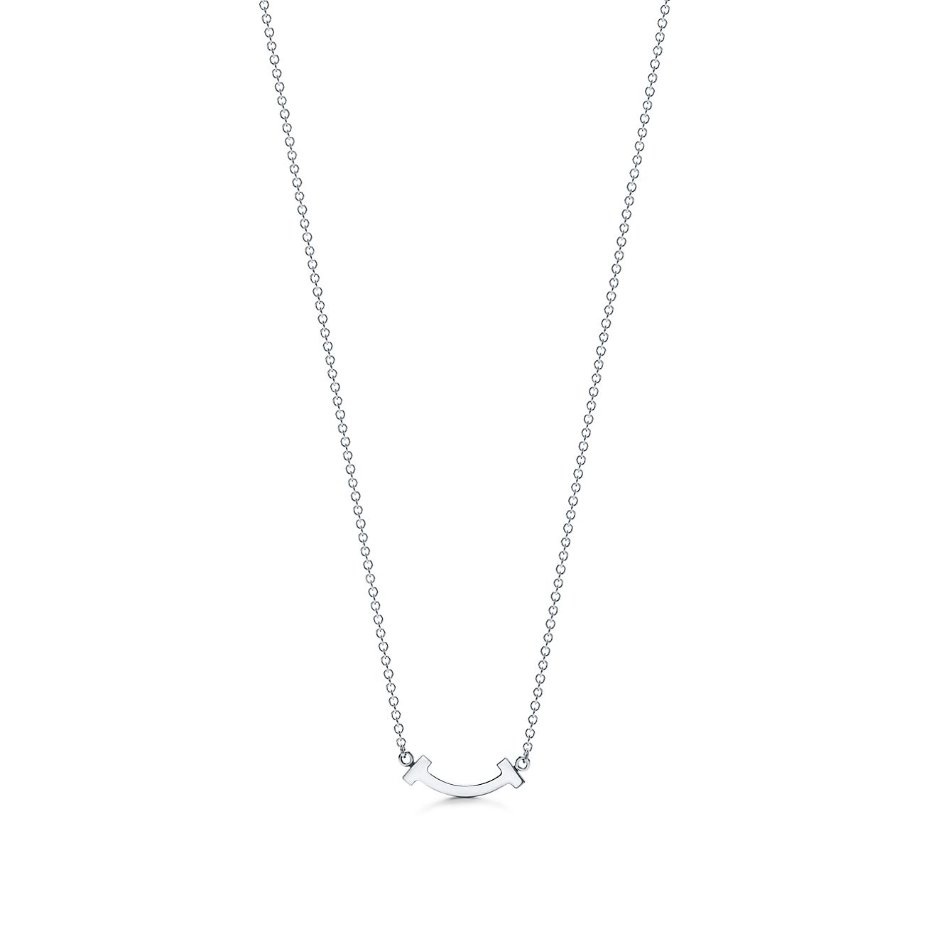 Tiffany T smile pendant in 18k white gold with diamonds, mini. - Alternate shot 1