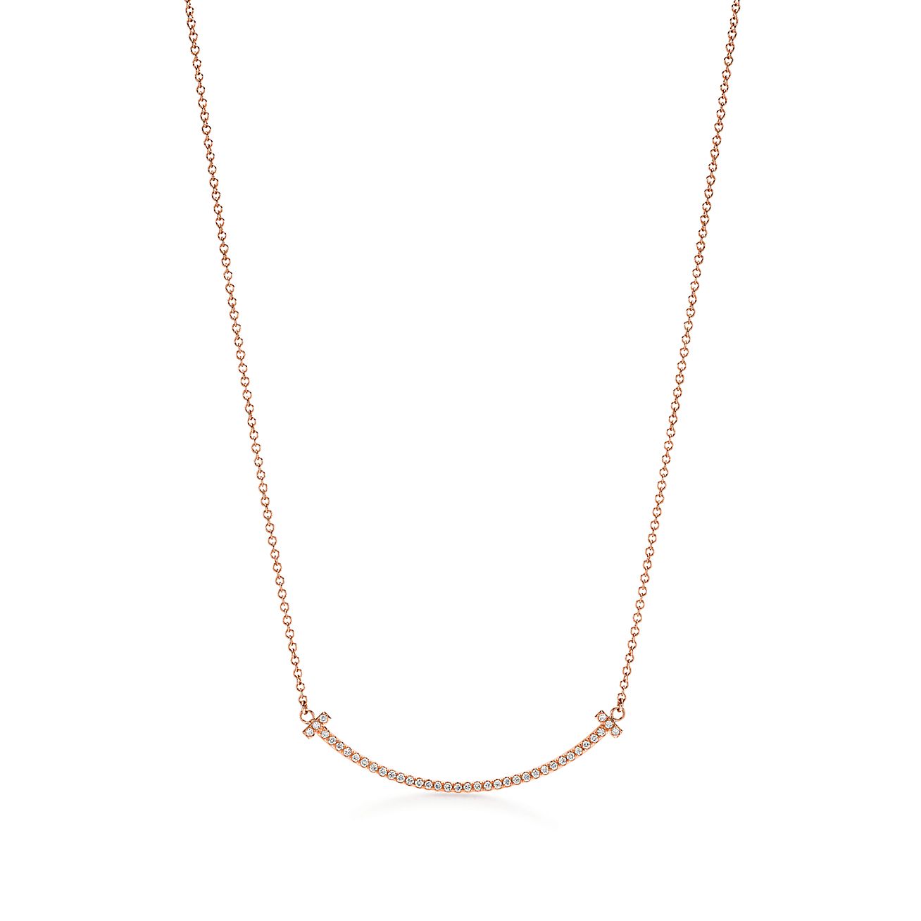 Tiffany T Smile Pendant in Rose Gold with Diamonds, Small