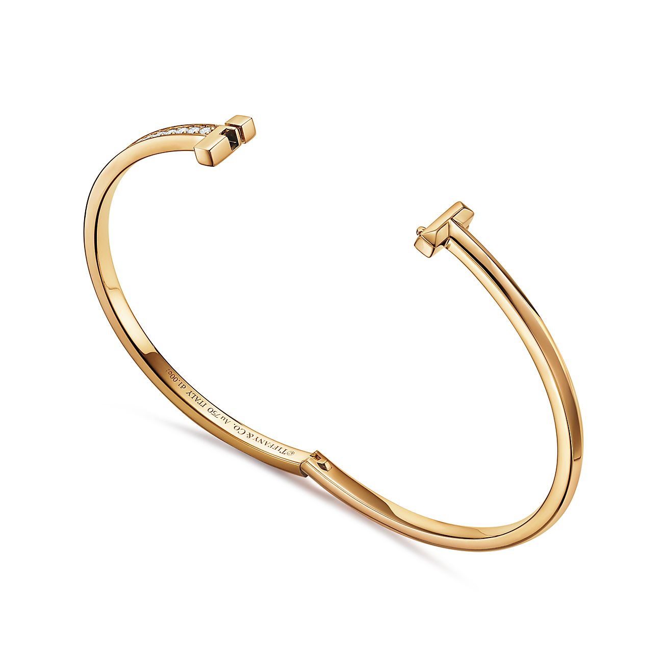 Tiffany T T1 narrow diamond hinged bangle in 18k gold, medium. - Alternate shot 1 - Alternate shot 2