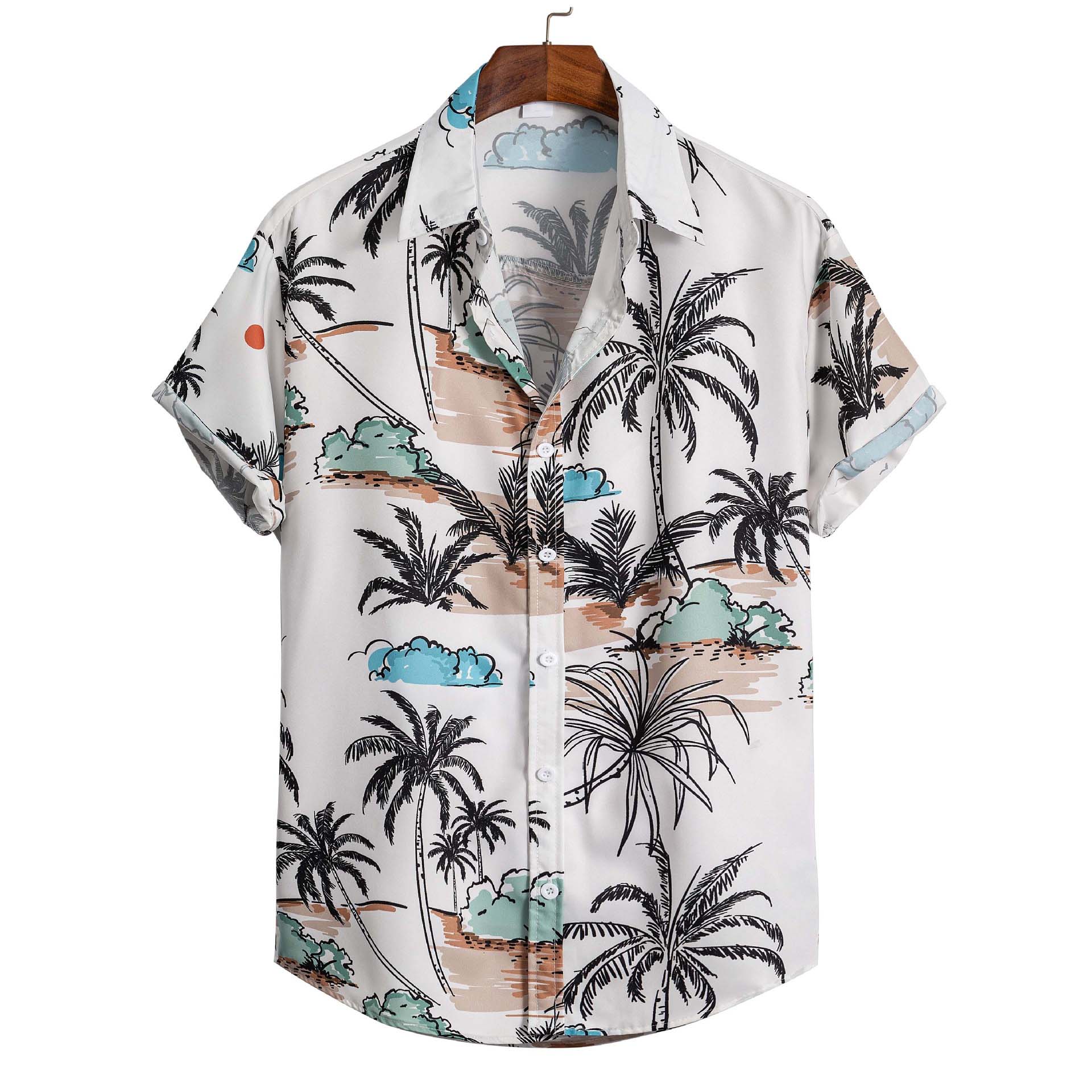 男士沙灘椰子樹印花短袖襯衫