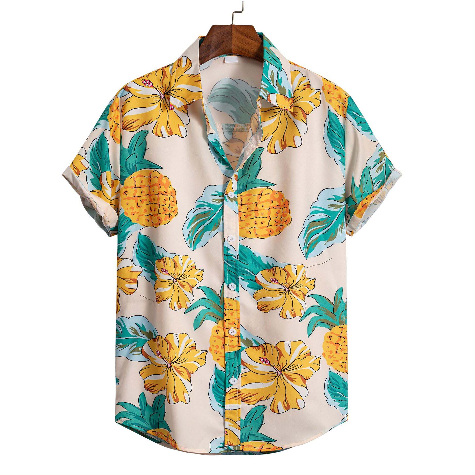 男士可愛菠蘿印花短袖襯衫