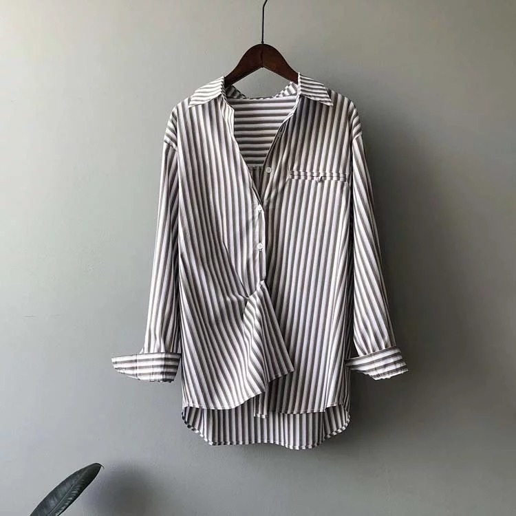 休閒慵懶風長袖條紋襯衫