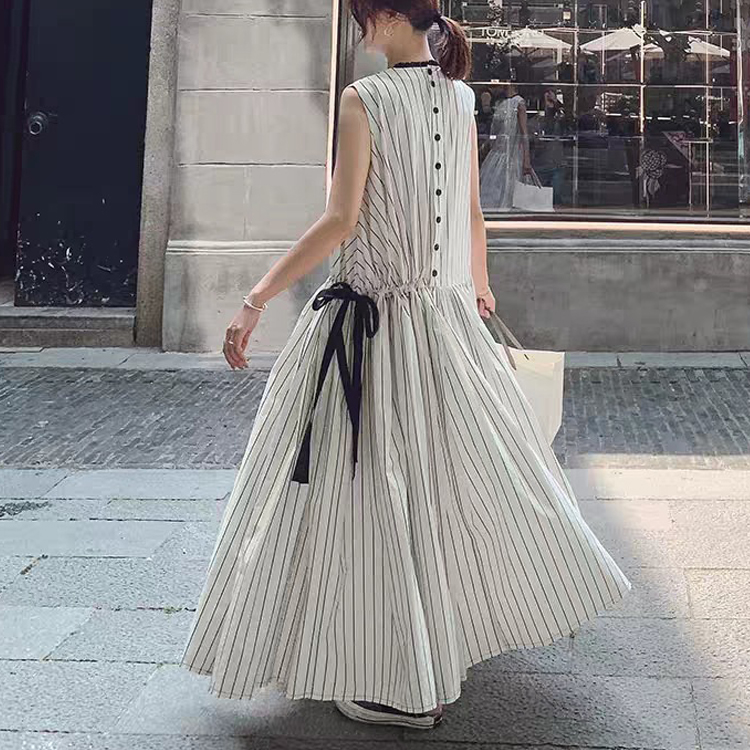 赫本風法式顯瘦繫帶長款連身裙