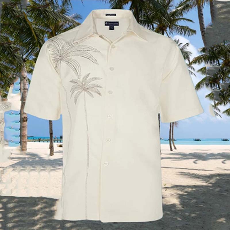 Cotton & Linen Style Hawaiian Plant Coconut Tree Versatile Shirt